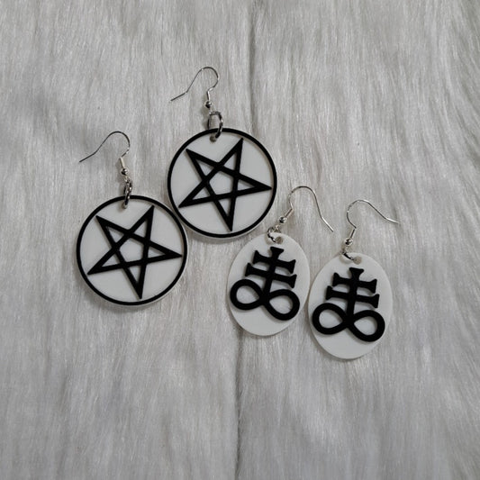 Pentacle or Levithans Cross Dangle Earrings