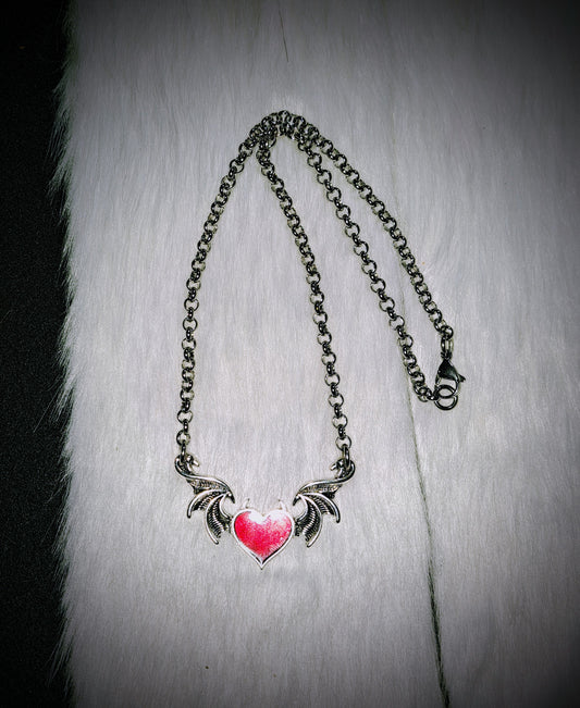 Winged devil heart necklace