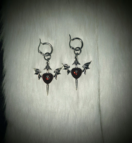 Winged Heart with Sword earrings