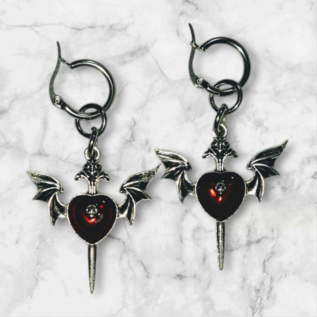 Winged Heart with Sword earrings