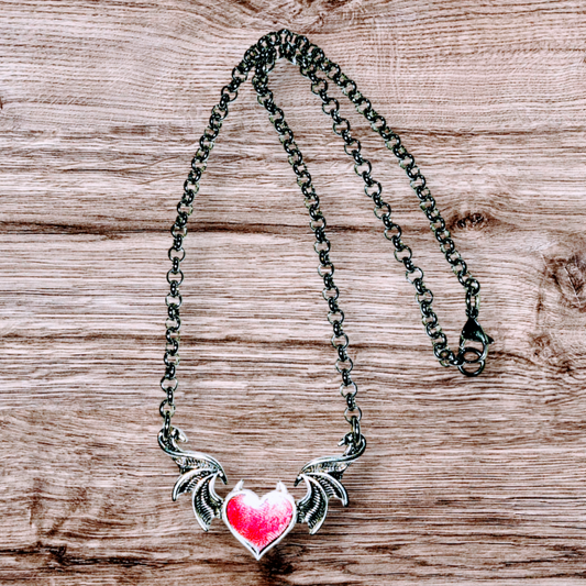 Winged devil heart necklace