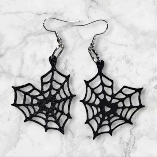 Hollow Spiderweb Heart Dangle Earrings